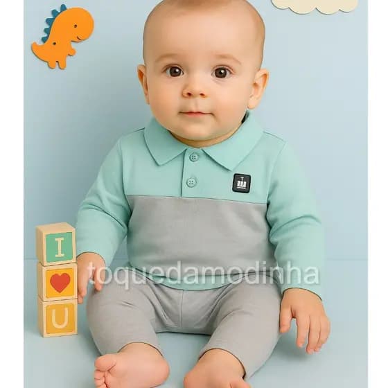 Conjunto de bebê menino manga longa + calça meia estação estilo mauricinho
