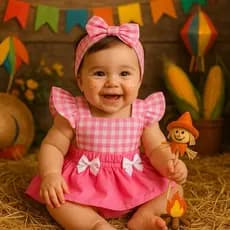 Jardineira Romper com faixa Bebê Menina Body Temático Book Festa Mesversário ensaio temático romper de bebe menina