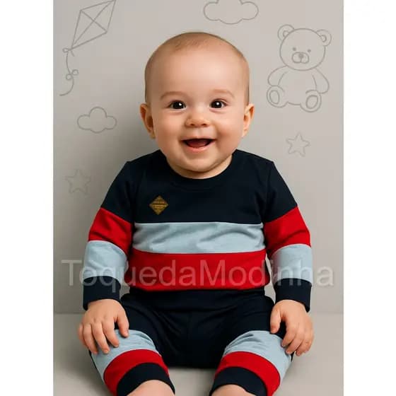Conjunto Manga Longa Bebê Menino mauricinho meia estação