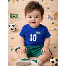 Conjunto de bebê menino Brasil Copa do mundo Brasil verão