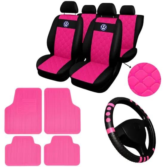 Capa De Banco Automotivo Para Carro Gol Voyage Fox Golf Couro + volante + tapete vermelho azul rosa