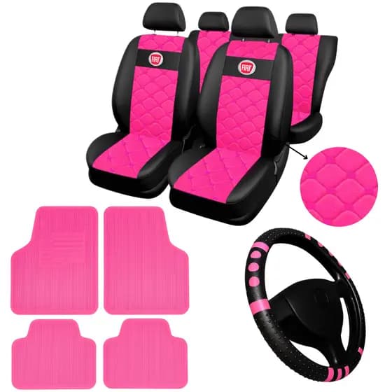 Capa Para Banco de Carro Couro Fiat Palio Uno Siena Punto tapete de carro rosa capa de volante rosa