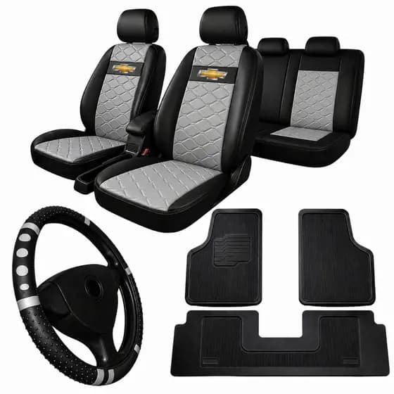 kit capa de banco de carro couro sintético + Tapetes Corsa Sedan Premium + Capa De Volante de carro