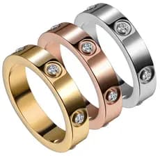 Anel de pedra preciosa de diamante completo não-desbotamento anel de casal luz luxo moda anel de aço de titânio feminino