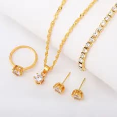 Venda quente conjunto simples de jóias moda All-Match zircão colar brincos anel pulseira jóias de quatro peças pronto es