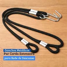 Corda Extensora para Rede 65cm com Ganchos Metálicos Par para Rede de Descanso