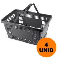 4 Cestas Cestinha Plastica Preta Reforçada Supermercado Mercado 16 Litros DL