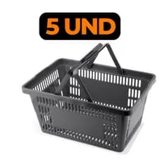 5 Cesta Plastica Preta Reforçada Supermercado Mercado 16 Litros