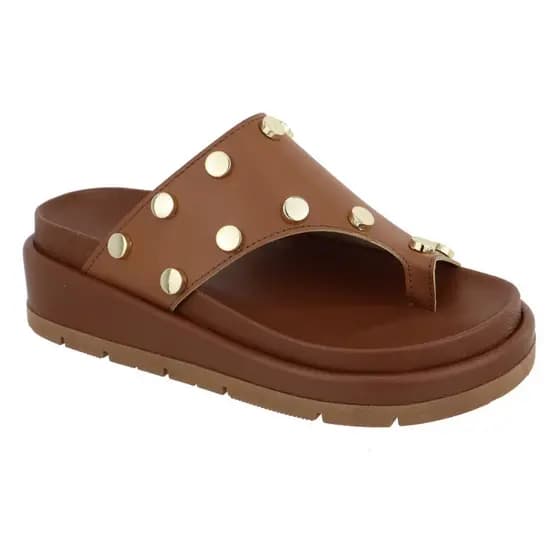 Sandália Flatform Papete Feminina Confortável Bolinhas Lançamento Caramelo