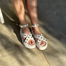 Sandália Papete Flatform Feminina Bolinhas Lançamento Off White