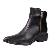 Bota em Couro Bico Fino Feminina Cano Curto Preta