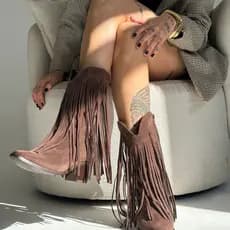 Bota Feminina Franja Western Texana Country Bico Fino e Salto Lançamento