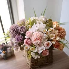 Buquê Misto Flor Artificial Crisântemo com Rosa e Crisântemo com Margarida, Buquê P/ Decoração Casamento, Arranjos, e ca