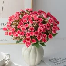 Buquê de Rosas Artificiais com Folhas e Mini Flores - 6 Cores Disponíveis | Decoração Realista e Durável