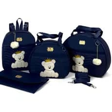 Kit de Bolsas Saída de Maternidade Ursinho com Mochila e Trocador de bebê