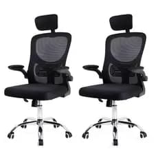 Kit 2 Cadeiras de Escritório Momo Design Diretor Ergonômica Mesh Preta Reclinável Com Apoio de Cebeça e Rodinhas