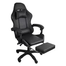 Cadeira Gamer Ergonômica Classic Com Apoio de Pés Preta em Couro Reclinável Com Rodinhas