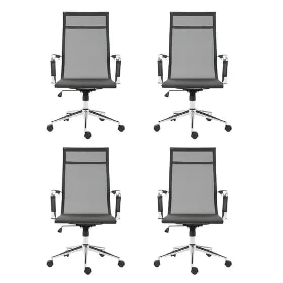 Kit 4 Cadeiras de Escritório Esteirinha Presidente Em Tela Mesh Alta com Rodinhas Para Reunião - Momo Design