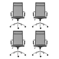 Kit 4 Cadeiras de Escritório Esteirinha Presidente Em Tela Mesh Alta com Rodinhas Para Reunião - Momo Design
