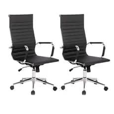 Kit 2 Cadeiras Esteirinha Presidente Ergonômica Alta em Couro com Rodinhas Para Reunião - Momo Design