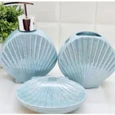 Kit Jogo de Banheiro Lavabo Cerâmica Porta Escova porta Sabonete Liquido Saboneteira 3 Peças