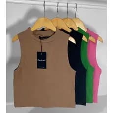 Cropped Canelado Gola Alta Feminino