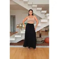SAIA TRÊS 3 MARIAS CINTURA ELÁSTICO COM LACINHO MODA EVANGÉLICA FEMININO