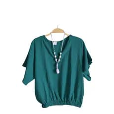 Blusa básica gola V Plus Size moda feminina tecido duna elástico na cintura