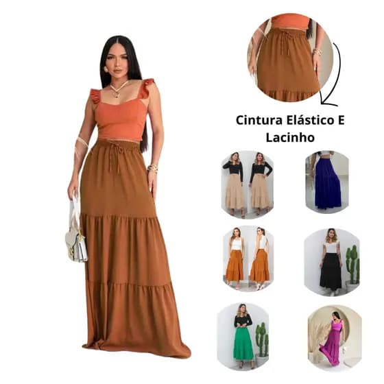 SAIA LONGA FEMININA TRÊS MARIAS TENDENCIA MODA EVANGELICA