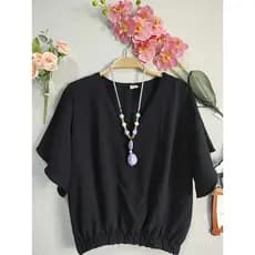 Blusa Feminina Gola V Básica Tecido Duna Elástico Na Cintura Tendência