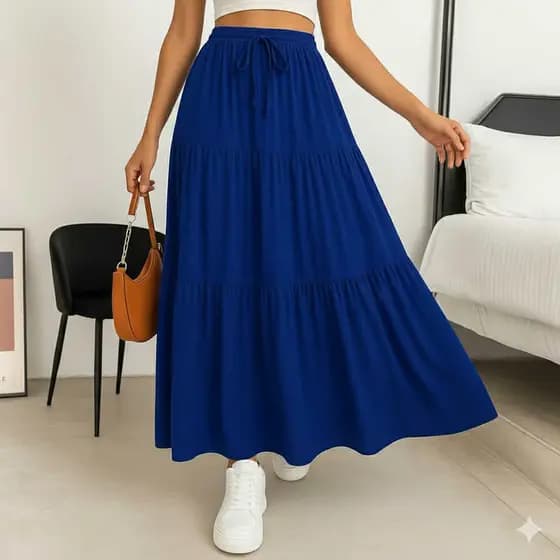 SAIA TRÊS 3 MARIAS MODA EVANGÉLICA LONGA TENDENCIA CINTURA ELASTICO E LACINHO