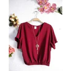 Blusa básica gola V moda feminina tecido duna elástico na cintura