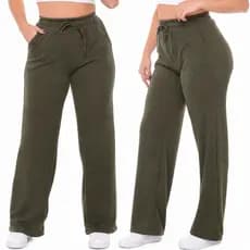 Calça Pantalona Feminina Cintura Alta com Bolso em Tecido Lanzinha Confortável