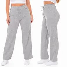 Calça Pantalona Feminina em Lanzinha Cintura Alta com Bolso e Amarração Confortavel