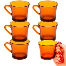 kit jogo de 6 Xicaras sino Âmbar Vidro Marrom Liso 190ml Chá Café Conjunto Louça Clássica Retro