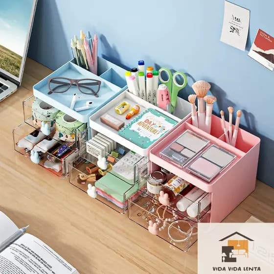 Organizador De Mesa Porta Lápis Caneta Com Divisorias De Gaveta Multiuso