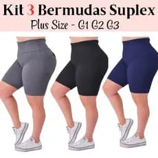 Kit 3 Bermuda Short Suplex Plus Size Feminina Academia Fitness Ciclista