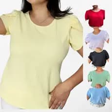 Blusa Feminina Tecido Duna Manga Tulipa Princesa Bufante Curta Casual Elegante