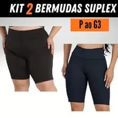 Kit 2 Short Legging Bermuda Feminina Academia Cós Alto Suplex do P ao G3 Corrida Plus Size Ciclista Fitness
