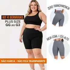 Kit 4 Shorts Bermuda Feminino Legging Suplex Plus Size Academia Meia Coxa Liso Estampada