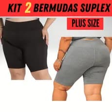 Kit C/ 2 Bermuda Feminina Plus Size Legging Short Feminino Fitness Academia Meia Coxa Liso Curve Ciclista