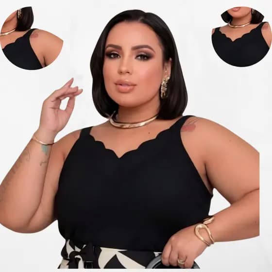 Regata Feminina Nuvem Plus Size Alça Larga Blusa Tecido Crepe Duna Crepinho Social Blusinha Basica Decote