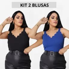 Kit 2 Blusas Regatas Feminina Social Plus Size Decote Nuvem Tecido Duna Tendencia Estilosa Elegante