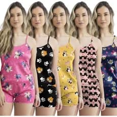 Kit Conjuntos Pijama Baby Doll Femenino Plus Size Short Doll Estampado Sem Bojo Original Conjunto Pijamas Verão