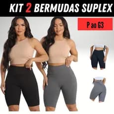 Kit 2 Short Sulpex Bermuda Academia Fitness Corrida Ciclista Cintura Alta Meia Coxa Cós Alto Plus Size Curve Leggings