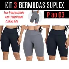 Kit C/ 3 Bermudas Feminina Academia Suplex Shorts Legging Ciclista Plus Size Corrida Ginastica Não Embola Cintura Alta