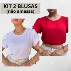 Kit C/ 2 Blusas Femininas Manga Princesa Tecido Duna Moda Evangelica Casual Estilosa Tendencia Trabalho Verão Tulipa