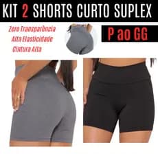 Kit C/ 2 Shorts Feminino Curto Academia Suplex Preto Cinza Cintura Alta Meia Coxa P ao GG Corrida Leggings Pilates