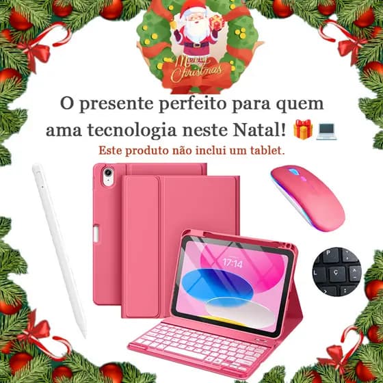 Capa Com Teclado iluminado ABNT2 + Mouse + Caneta Stylus Para iPad 11ª  A16 /10ª /9ª /Air 11/Air 6/  e Porta Caneta + Ç