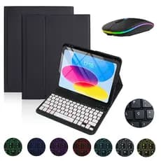 Capa Teclado Iluminado ABNT2 com Ç + Mouse Luminoso para iPad 11ª（A16）/10ª/9ª/8ª/7ª, Air 11/Air6/Air5/Air4